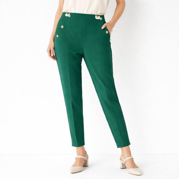 Zara Pants - ZARA High Waisted Mariner Pants Forest Green Gold Button Trousers - S